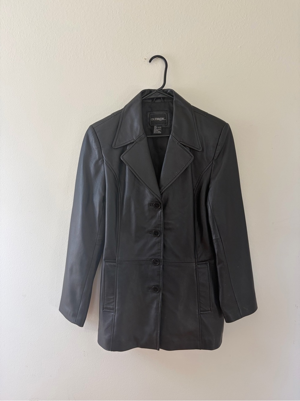 Soft Black Leather Button Front Blazer